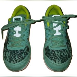 Children's Nike Flex Sneakers  Youth Light Blue Neon Green Silver Swoosh Size 1Y